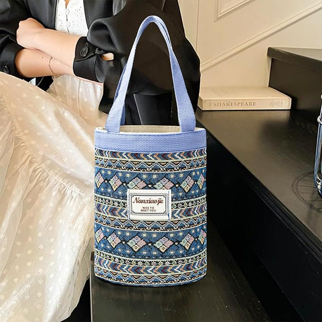 Women Tote Bag,Small Jute Casual Tote's Handbag Embroidered Personalized Bucket Bag,Reusable Grocery Shopping Bags