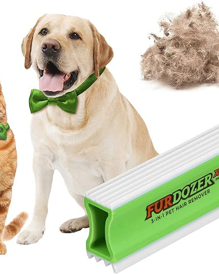 FurDozer Pet Hair Remover & Auto Detailing Tools - Cat & Dog Hair Remover for Carpets, Car Interiors, Couches, Bedding, & Pet Furniture (Green, X3 PRO - 5" Long)