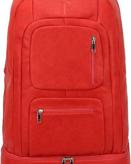 Sole Premise Leather Bag for Multi-functional Travel Carry-on with Shoe, Laptop and Clothes Compartments for Men & Women (Red)