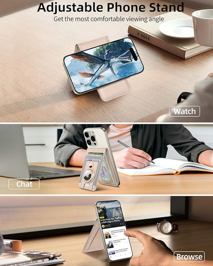 For Magsafe Wallet Stand with Airtag Holder, Strongest Magnetic Wallet for iPhone 17/16/15/14/13/12 Series, ID Window, 10 Cards Holder, Vegan Leather, RFID Blocking, Desert Titanium Gold