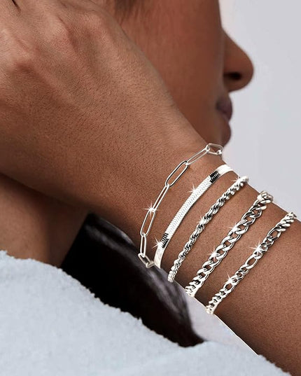 Gold Bracelets Set for Women Stack, Dainty Thick Bracelets Stack for Women Trendy, Simple Thin Gold Plated Cuff Stackable Bracelets With Beaded Cuban Paperclip Snake Rope Bangle Hand Chain Jewelry Gifts for Women Non Tainish