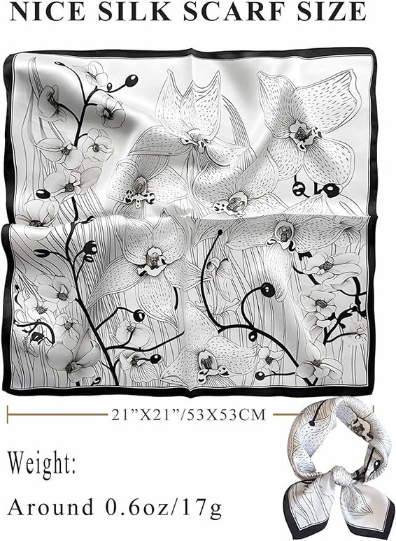 100% Mulberry Silk Scarf for Women Hair Lightweight Square Neckerchief Wrap For Head Scarves 21"