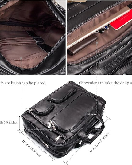 Augus Business Travel Briefcase Genuine Leather Duffel Bags for Men Laptop Bag fits 15.6 inches Laptop