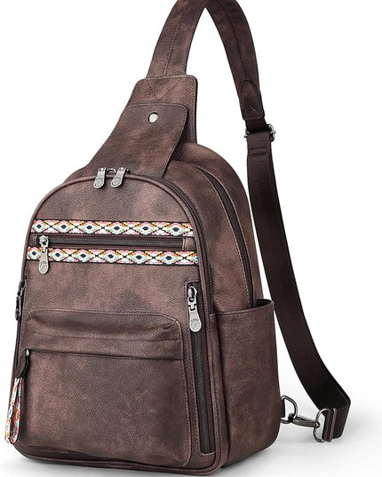FADEON Large Sling Bag for Women, Leather Crossbody Purse Designer Anti Theft Sling Backpack, RFID Fanny Packs for Travel
