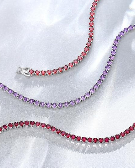 FANCIME Birthstone Bracelet Sterling Silver Gemstone Tennis Bracelets Fine Jewelry Wedding Bridal Prom Birthday Gift for Women Her, Length 7.2 Inch Width 4mm