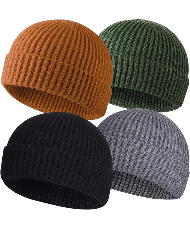 ROYBENS 4 Pack Wool Fisherman Beanies for Men, Knit Short Watch Cap Winter Warm Hats