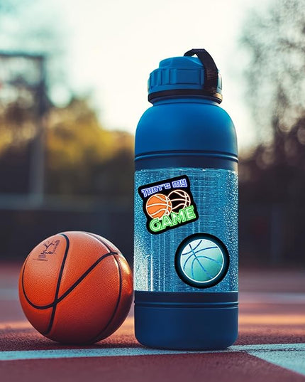 70 PCS Neon Basketball Water Bottle Stickers for Kids, Glow in The Dark Vinyl Decals for Laptop Skateboard Phone Case, Teens Adults Boys Girls Colorful Sports Decor