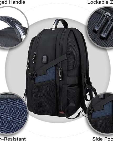 Extra Large Backpack, Travel Laptop Backpack, Sturdy TSA Water Resistant 17.3 Inch Backpacks with USB Port, Anti Theft Business Computer Backpacks Gifts for Men Women, Blue