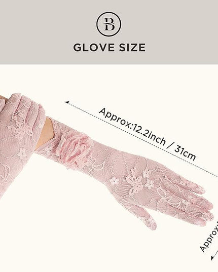 BABEYOND Lace Gloves Women - Floral Opera Gloves Stretchy Elegant Tea Party Accessories for Wedding Prom Evening Party