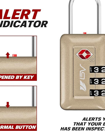 BV TSA Accepted Luggage Travel Lock, Set-Your-Own Combination Lock for School Gym Locker, Luggage Suitcase Baggage Locks, Filing Cabinets, Toolbox, Case (Champagne Gold, 2 Pack)