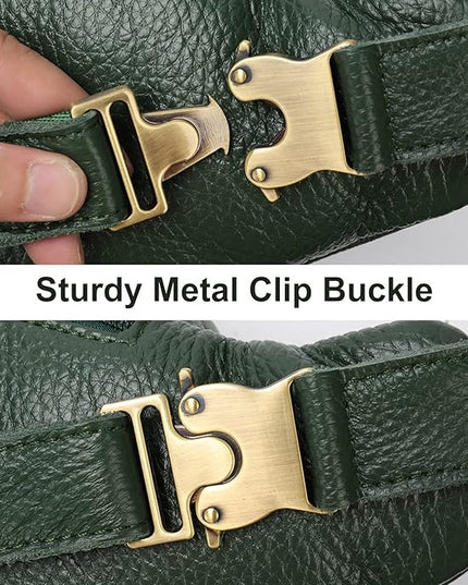 Genuine Leather Fanny Pack large capacity Crossbody Waist Bag with Zipper phone Pockets green