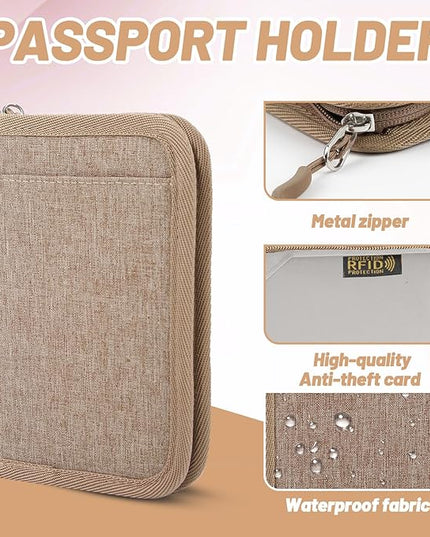 Passport Holder for Travel Essentials, RFID Blocking Protector Passport Wallets, Passport Document Organizer Case for Travel Must Have, Passport Book for Women, Couple, Family Cards, Tickets, ID, Cash