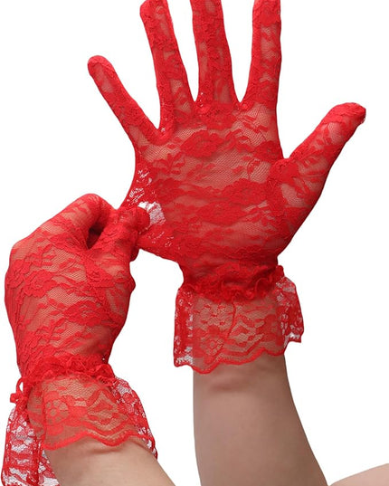 ATHX Women's Lace Floral Opera Tea Party Gloves 80s Wrist Length Bridal Wedding Prom Gloves Costume Accessories