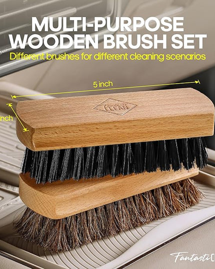 Fantasticlean 9PC Car Detailing Kit，Boars Hair Brush，Horse Hair Bristle，Suede-Coral Cloth，Car Dust Brush，Microfiber Towel & Applicator，Scratch-Free & Ultra-Soft for Leather, Seats & Interior Cleaning