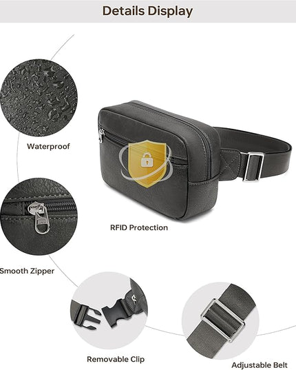 GOINSOUND Vegan Leather Men's Women's Outdoor Sports Waist Bag Fanny Packs with Adjustable Strap for Travel, Hiking, Climbing, Jogging, Hiking - Deep Grey