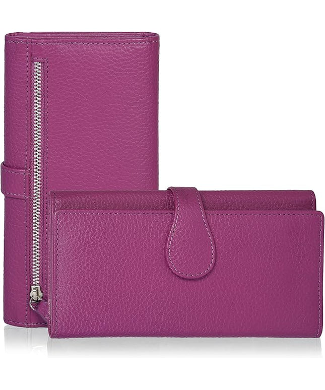 Real Leather Women Wallet Leather with RFID Blocking -Trifold Card Holder Designer Ladies Clutch with ID Window Wallets