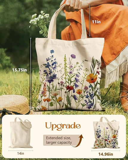 Aesthetic Tote Bag for Women- with Magnetic Buckle and Zipper Inner Pocket Cloth Cotton Canvas Tote Bags
