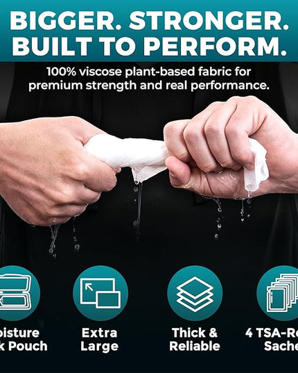Body Wipes for Men (2pk) - 100 XL No Rinse Shower Sheets + 8 Travel Bath Wipes - 10 x 11.5" After Gym Adult Washcloths - Mens Deodorant & Face Towels For Camping Essentials, Survival Gear and Supplies