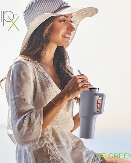 SIPX™ 30 oz Insulated Tumbler with Handle & Straw – Vacuum Insulated Stainless Steel, Leakproof, Cupholder Friendly – Perfect for Iced Coffee, Water & Travel – Grey