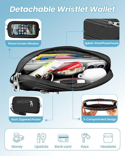 Clip and Go Strap for Phone with Wallet Crossbody, Adjustable Neck Lanyard, Detachable Wristlet Wallet with Zipper Phone Screen ID Window, 2x Tether Tabs Compatibe for iPhone & Most Cellphones Black