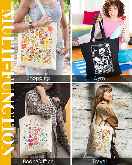 AUSVKAI Canvas Tote Bag for Women, Aesthetic Cute Grocery Grocery Reusable Cotton Gift Bag for Shooping Beach Trendy Gifts