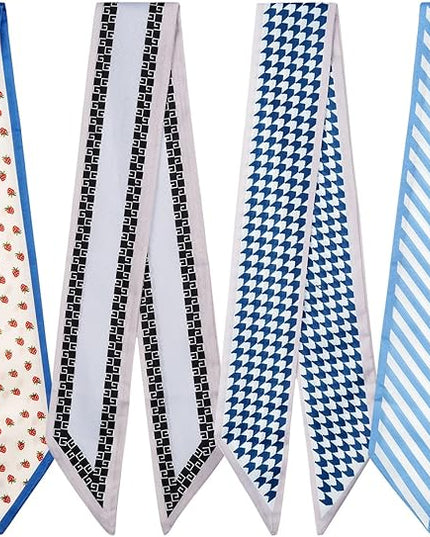 4 Pack Purse Scarf Handbags Skinny Twill Hair Scarves Narrow Neck Scarf Band Women Fashion Accessories Bag Charms