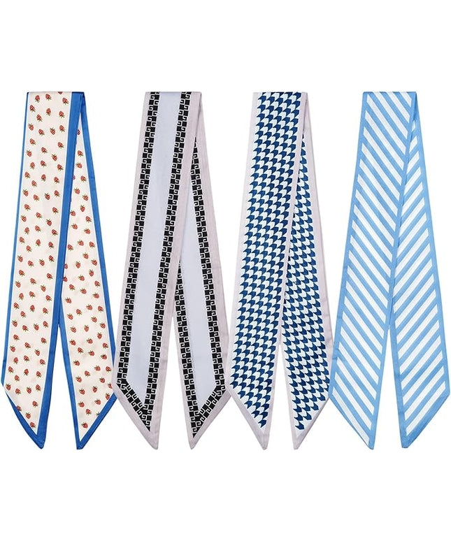 4 Pack Purse Scarf Handbags Skinny Twill Hair Scarves Narrow Neck Scarf Band Women Fashion Accessories Bag Charms
