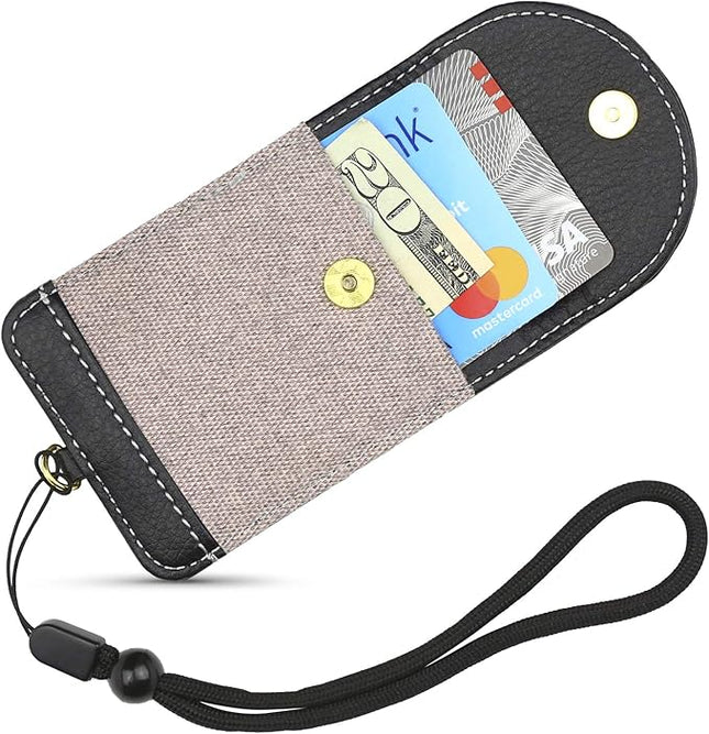 Cell Phone Wallet for Back of Phone with Wrist Strap, Stick On Wallet Credit Card ID Holder with RFID Protection Compatible with iPhone, Galaxy & Most Smartphones and Cases