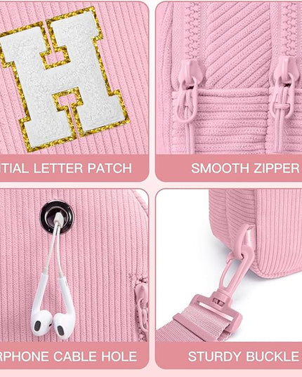 Viverte Small Corduroy Sling Bag Initial Crossbody Bag Fanny Pack for Girls Personalized Birthday Gifts for Teen Girls Gifts
