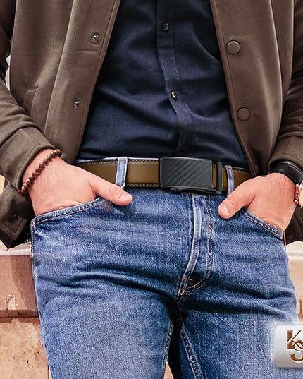 KEMISANT Men Belt 2 Pack, Leather Ratchet Belt Easy Click Slide For Men 1 3/8",Cut for Fit