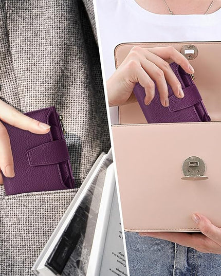Airkit Small Wallet Women RFID Blocking Soft Leather Bifold Compact Card Holder Wallet for Women with Zipper Coin Pocket 4 ID Window