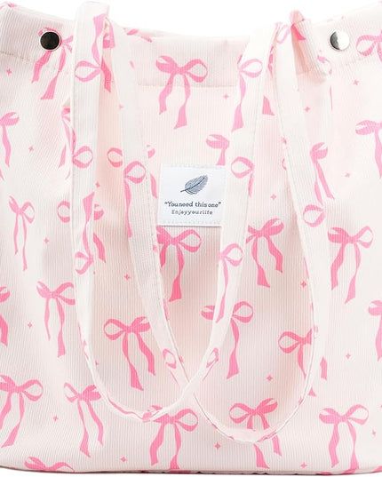 Corduroy Tote Bag Cute Tote Bags for Women Shoulder Bag with Inner Pocket for Work Beach Travel and Shopping Grocery
