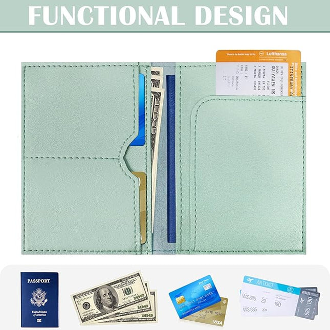 COSHAYSOO Green Passport Cover and Luggage Tag Set TSA Approved with Her Initial Chenille Letter Patch, Trendy Travel Bag Backpack Suitcase Identifier Gifts for Daughter Mother Sister in Law (I)