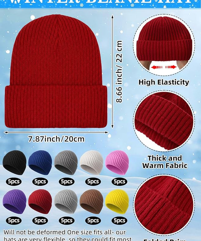 Chicingyou Winter Hats and Gloves Beanies Set Bulk Adults Women Men Unisex Knit Beanie Thermal Gloves for Homeless Gifts