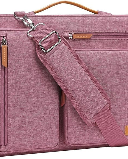 MOSISO 360 Protective Laptop Shoulder Bag,15-15.6 inch Computer Bags Compatible with MacBook Pro 16 inch, HP, Dell, Lenovo, Asus Notebook,Side Open Messenger Bag with 4 Zipper Pockets, Dusty Rose