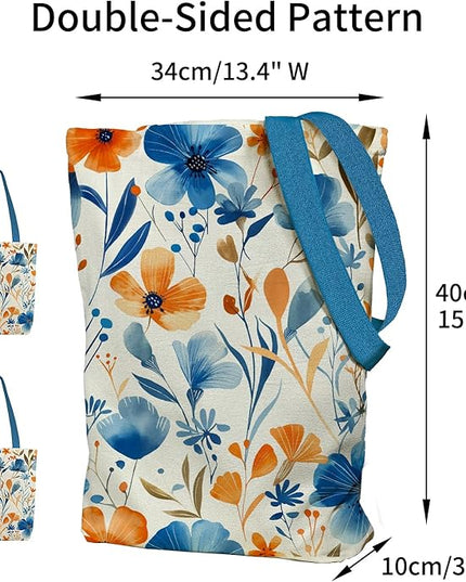 Tote Bag for Women, Reusable Zippered Canvas Bag with Handles Pocket Thick Canvas, for Grocery Shopping Beach Gift