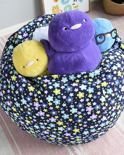 YuppieLife Kids Storage Bean Bag Cover（No Filling）Toy Organizer|Carrying Handle Sofa|Available for Kids and Teenager|Cuddle Chair|Machine Washable and Durable（27“,Blue Flowers）