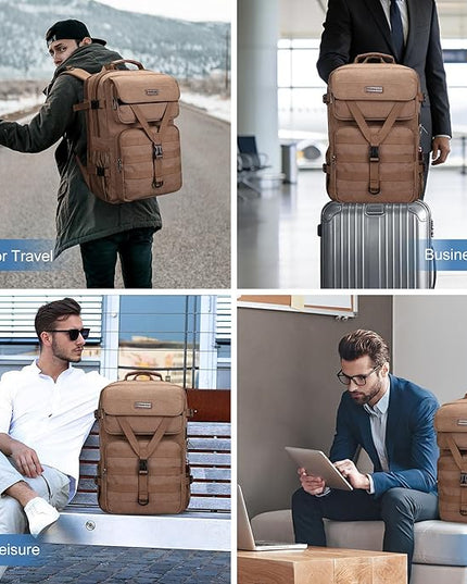 WITZMAN Travel Backpack for Men Large Canvas Laptop Backpack Fit 16 inch Carry on TSA Friendly Flight Approved Vintage Rucksack for Traveling(A8012 Brown)