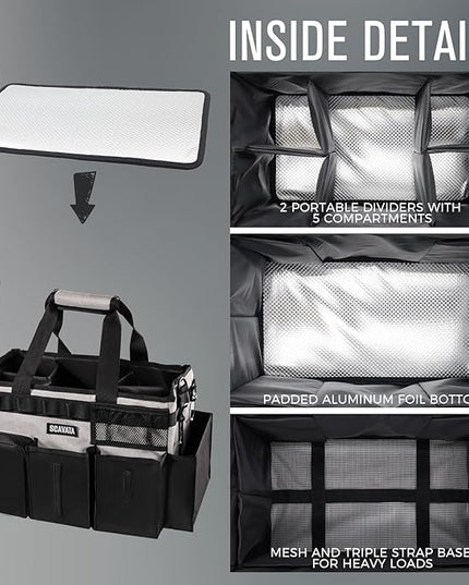 Wearable Cleaning Caddy Bag, Cleaning Caddy Supplies Organizer with Handle & Shoulder Straps for Housekeepers, Under Sink & Car Cleaning Tool Organizers with 4 Foldable Divider (Grey)
