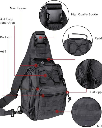 Qcute Tactical Backpack, Waterproof Military Cross-body Molle Sling Shoulder Backpack Chest Bag for Outdoor Every Day Carry