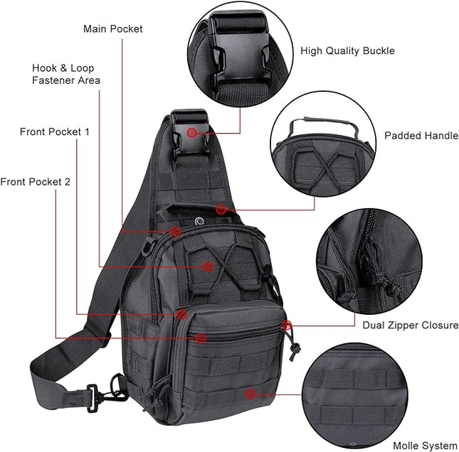 Qcute Tactical Backpack, Waterproof Military Cross-body Molle Sling Shoulder Backpack Chest Bag for Outdoor Every Day Carry
