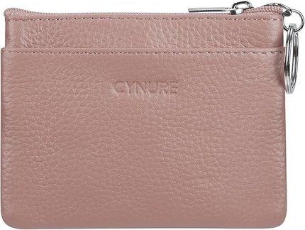 Women's Genuine Leather Coin Purse Mini Pouch Change Wallet with Keychain