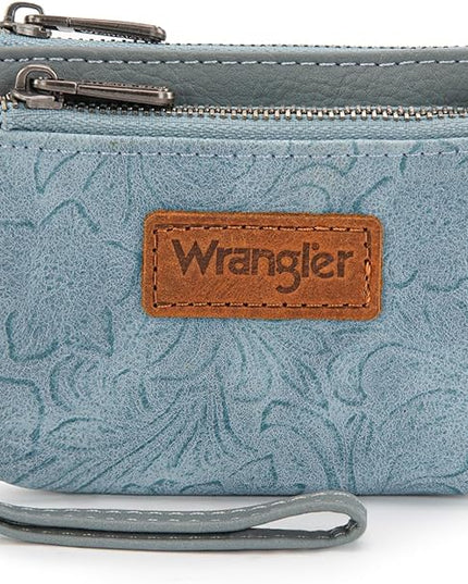 Montana West Wrangler Coin Purse for Women RFID-blocking Floral Embossed Change Pouch Wristlet Wallet Lightweight Portable Wallets Blue