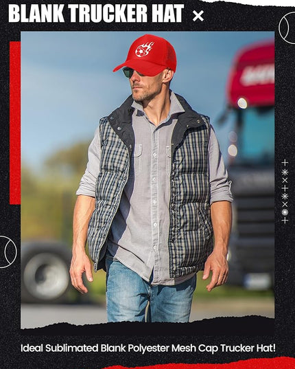 10 Pcs Sublimation Blank Trucker Hats Bulk Mesh Baseball Cap Polyester Mesh Trucker Hat for Men and Women