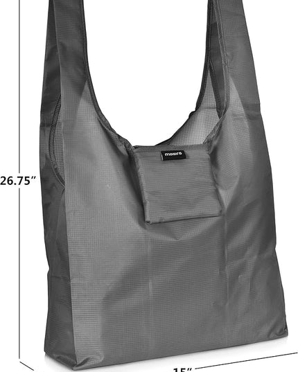 Masirs Reusable Grocery Bag (6-PACK | GREY) - Reusable Ripstop Bags - Large, Strong Eco Friendly Bags - Foldable Shopping Bag - For Kitchen, Grocery & More - Packable Shopping Bag