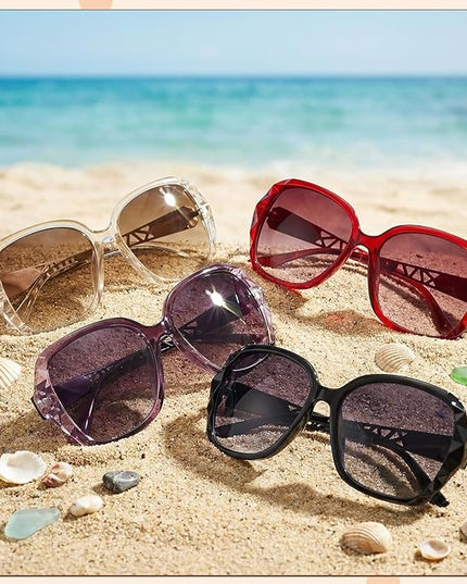 DragonflyDreams 4 Pcs Women Large Sunglasses, UV 400 Glasses Oversized Classic Trend Ladies Sunglasses Sparkling Large Frame