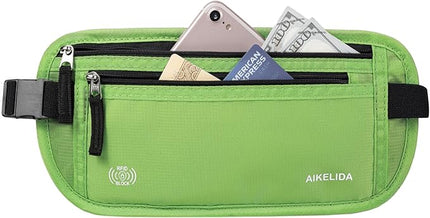 RFID Blocking Money Belt - Passport Holder & Travel Wallet, Slim Hidden Fanny Packs for Women Men - Green