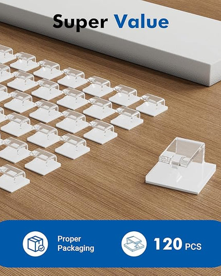 120Pcs Cable Clips, Small, Clear, Christmas Light Clips, Cable Management Wire Organizer Cord Holder for Under Desk, Car, Wall, TV PC Ethernet Cable