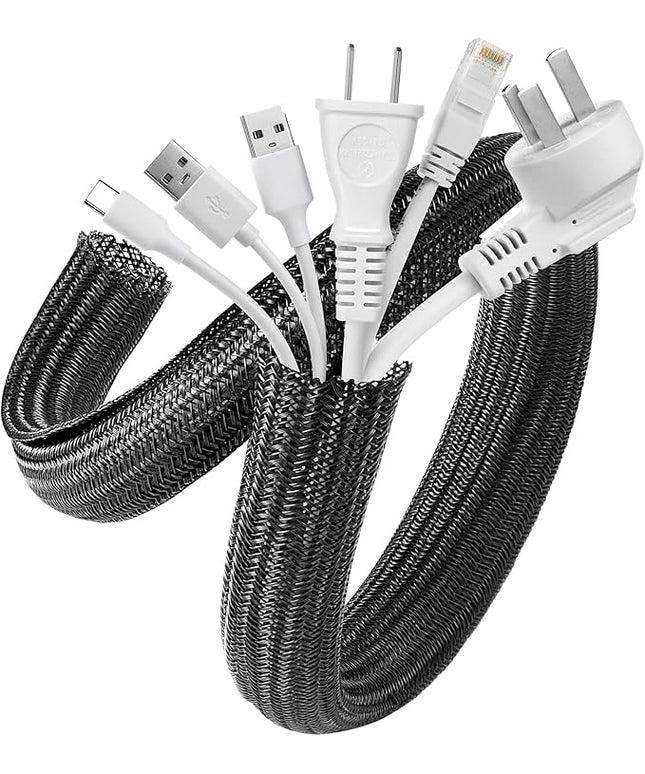 AGPTEK Cable Sleeve Cover, 2 Pack 5ft - 1.2 inch Desk Cord Organizer Cable Hider, Home Office Wire Management Computer TV Wire Loom Tubing, Pet Proof Cord Protector, from Cat Dog Chewing, Black