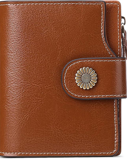 FALAN MULE Genuine Leather Small Wallet for Women, RFID Blocking, Compact Size, Brown